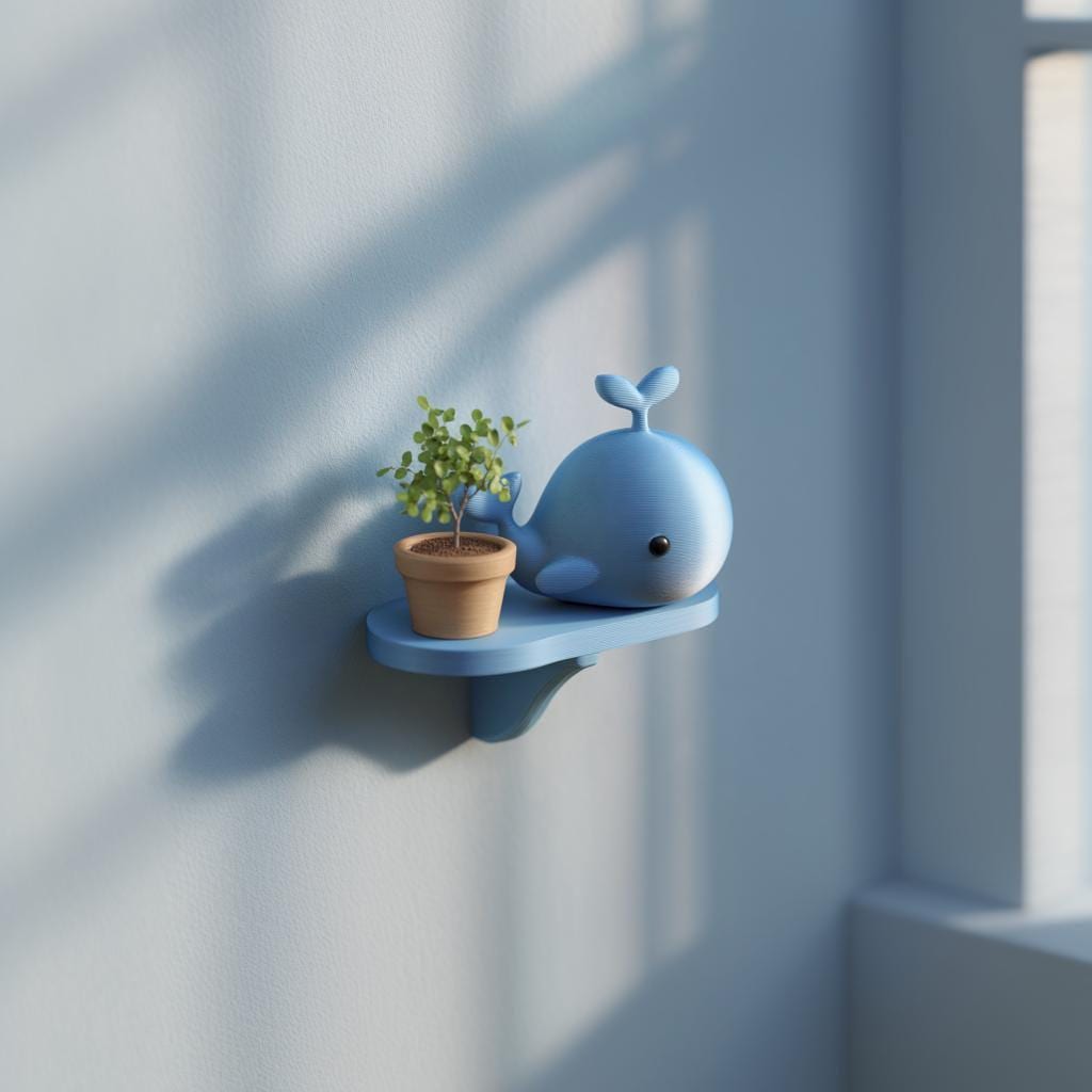 Whale Nursery Wall Shelf featuring small floating ledge