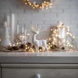 Antlered Deer Sculpture featuring freestanding body and detailed branching antlers