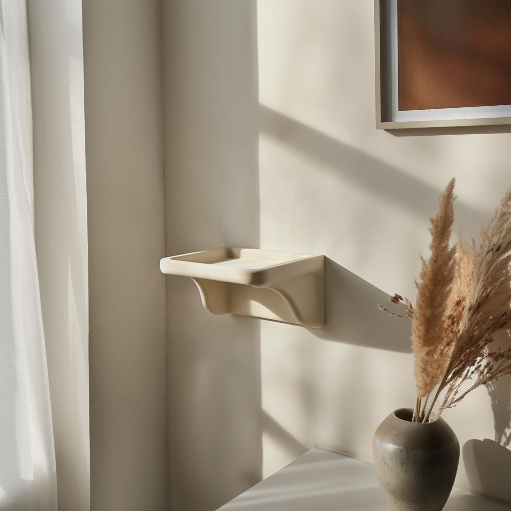 Organic Curve Wall Shelf featuring asymmetrical curved support and a compact display ledge