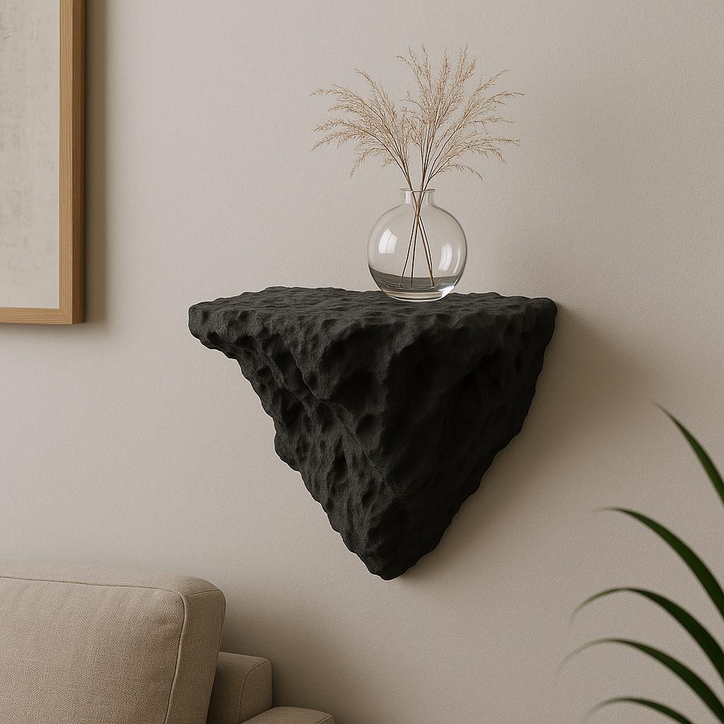 Product presentation view of 3D Printed Rock Wall Shelf.