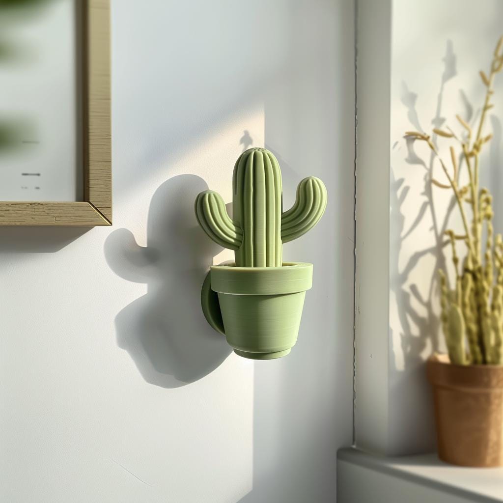 3D printed Minimal Cactus Wall Sculpture with minimalist cactus silhouette