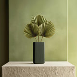 Ribbed Rectangular Vase featuring vertical ribbed grooves in dark green color