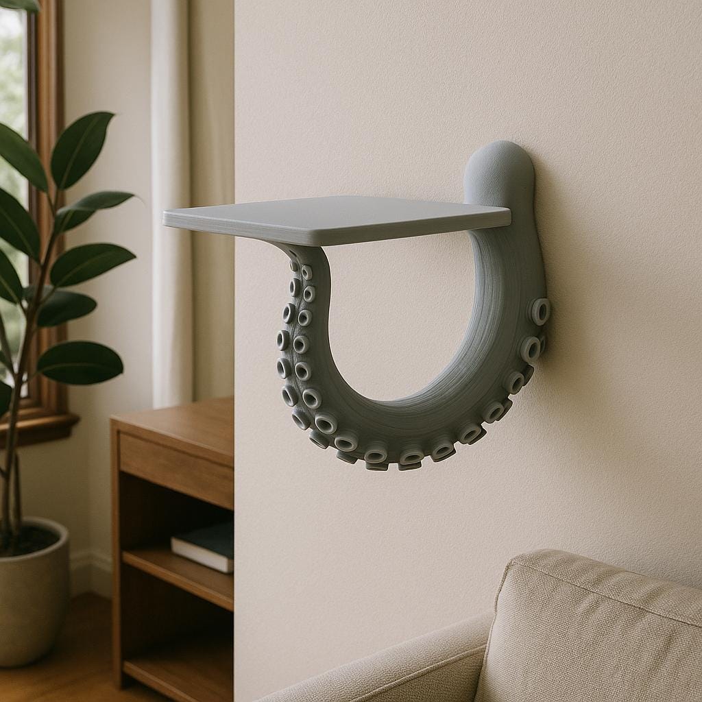 Additional product view of 3D Printed Octopus Tentacle Wall Shelf.