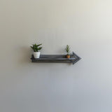 3D printed Directional Arrow Wall Shelf with geometric ledge and small plants