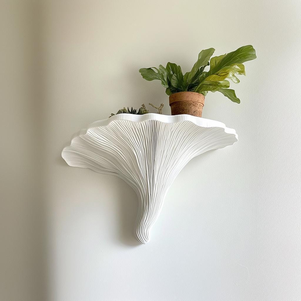 3D printed turkey tail wall shelf with gill like grooves