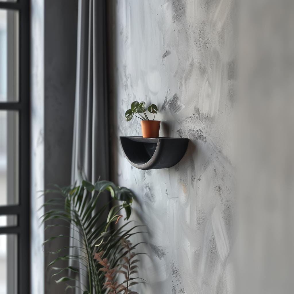 3D printed Half Circle Wall Shelf with curved frame and small plant display