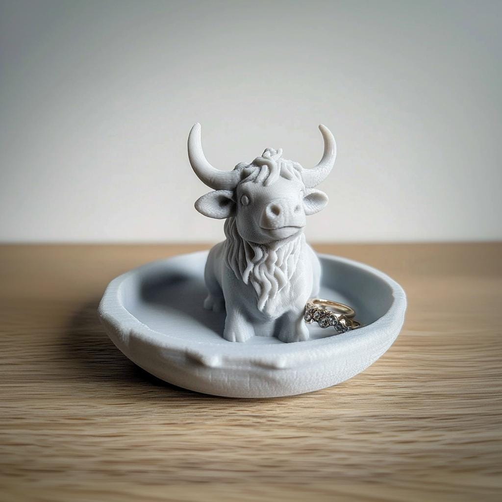 Additional product detail of 3D Printed Cow Ring and Jewelry Dish.