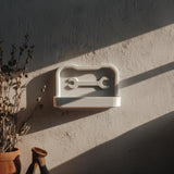 3D printed Tool Tray Wall Organizer with shallow tray and embossed wrench icon