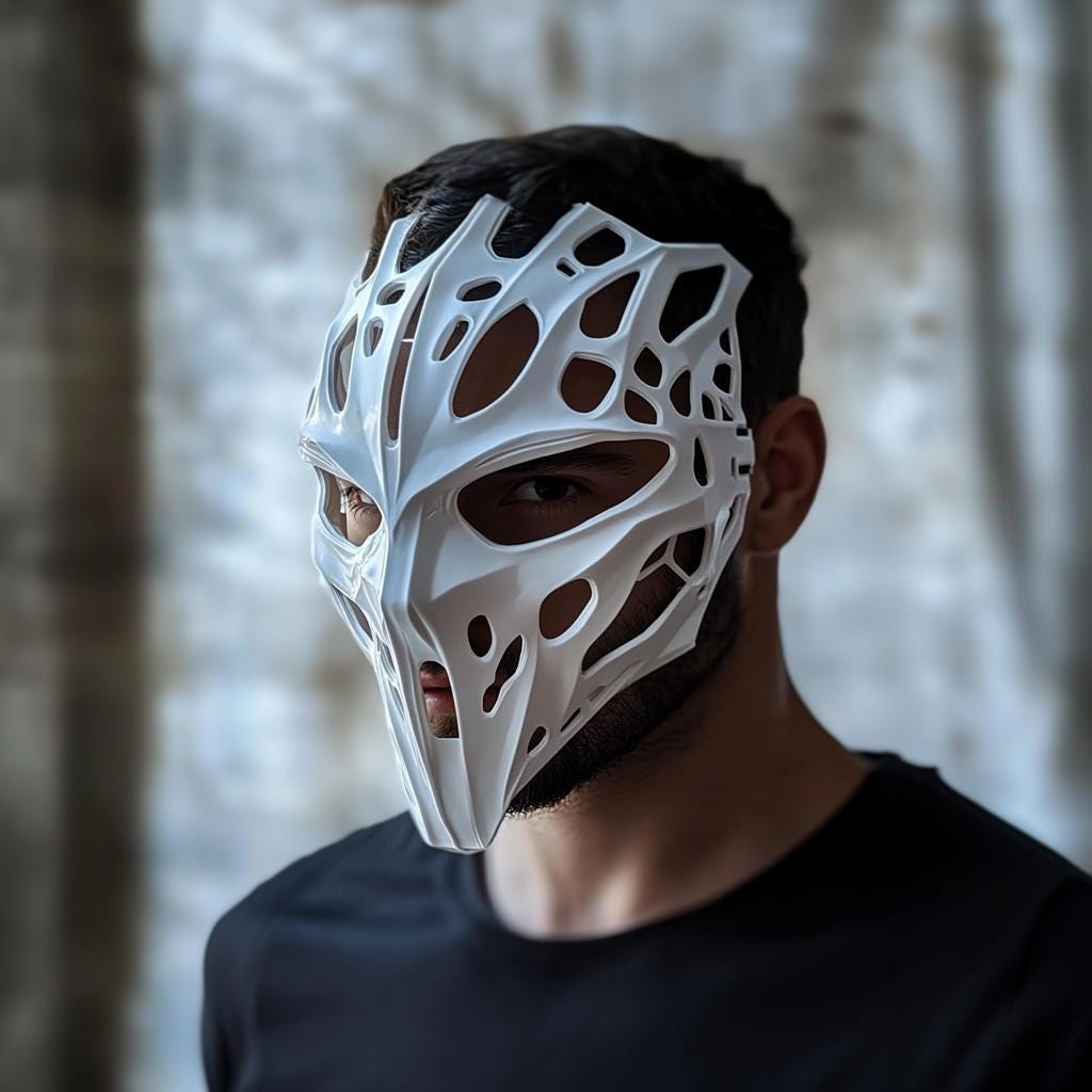 Biomorphic Cyberpunk Mask featuring organic skeletal openings and futuristic facial geometry