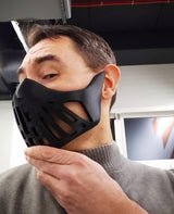 3D printed futuristic warrior face mask with angular cutouts