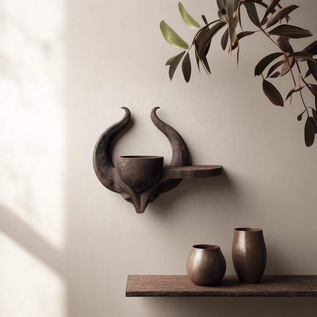 3D printed Horned Altar Bowl Wall Shelf with horned skull like base