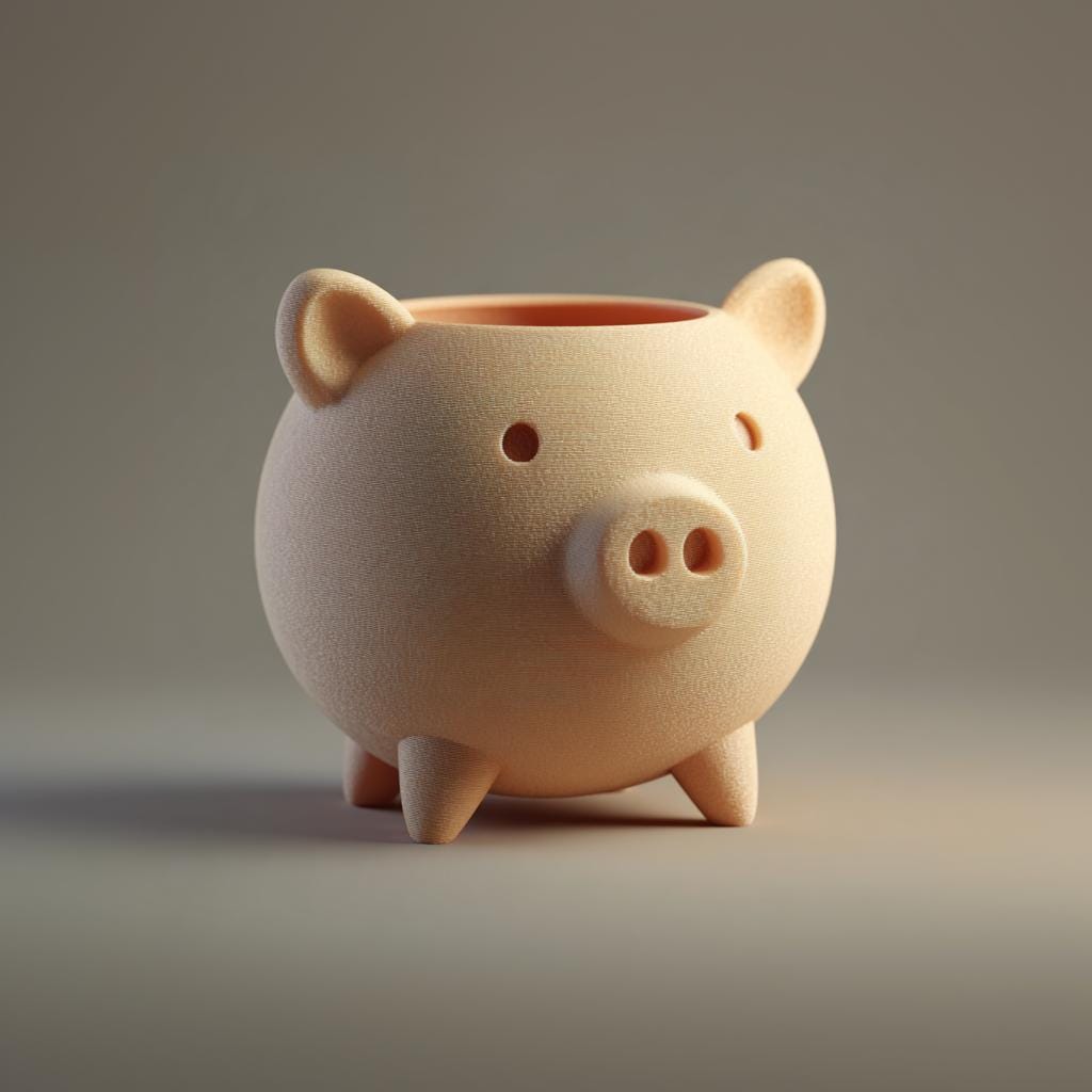 3D printed Pig Succulent Planter with matte 3D printed texture