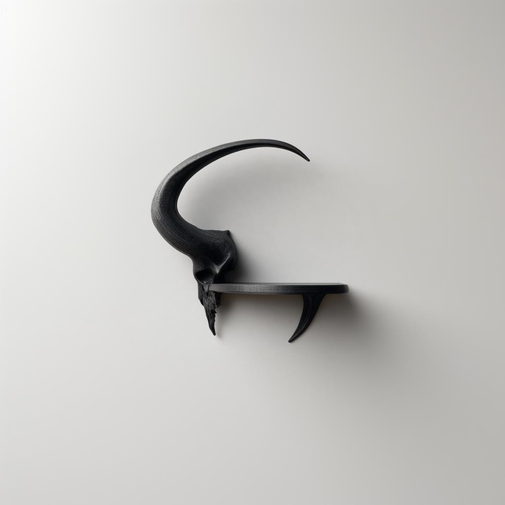 3D printed Ram Skull Wall Shelf with compact floating display ledge