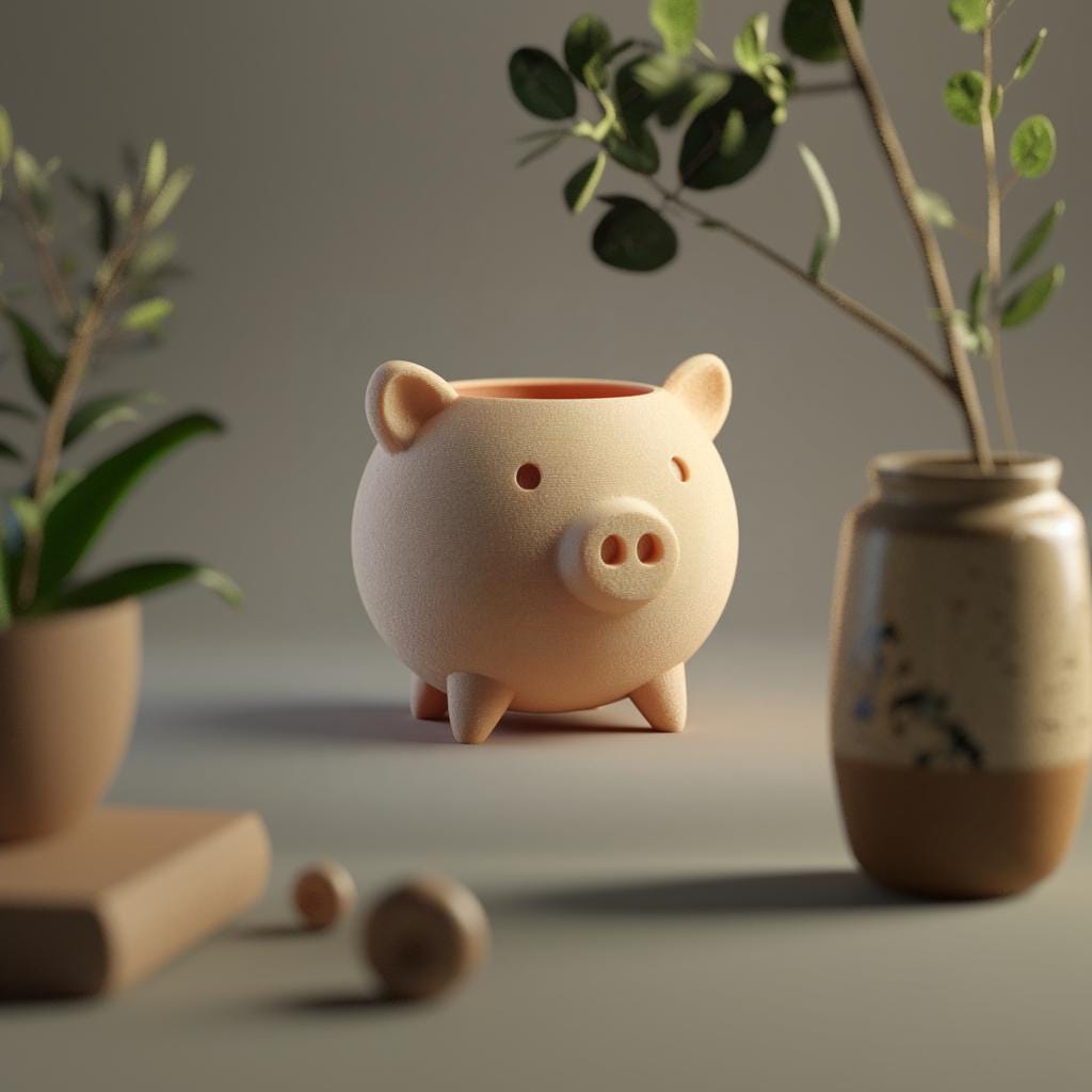 Pig Succulent Planter featuring matte 3D printed texture