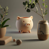 Pig Succulent Planter featuring matte 3D printed texture