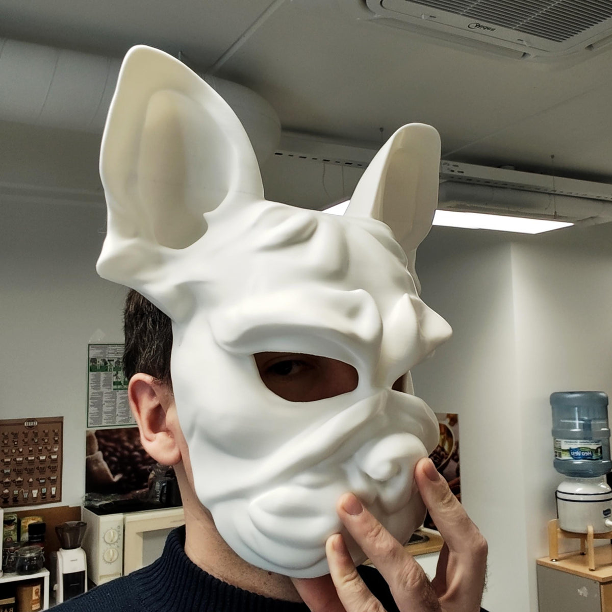French Bulldog Costume Mask featuring upright ears and geometric dog face contours