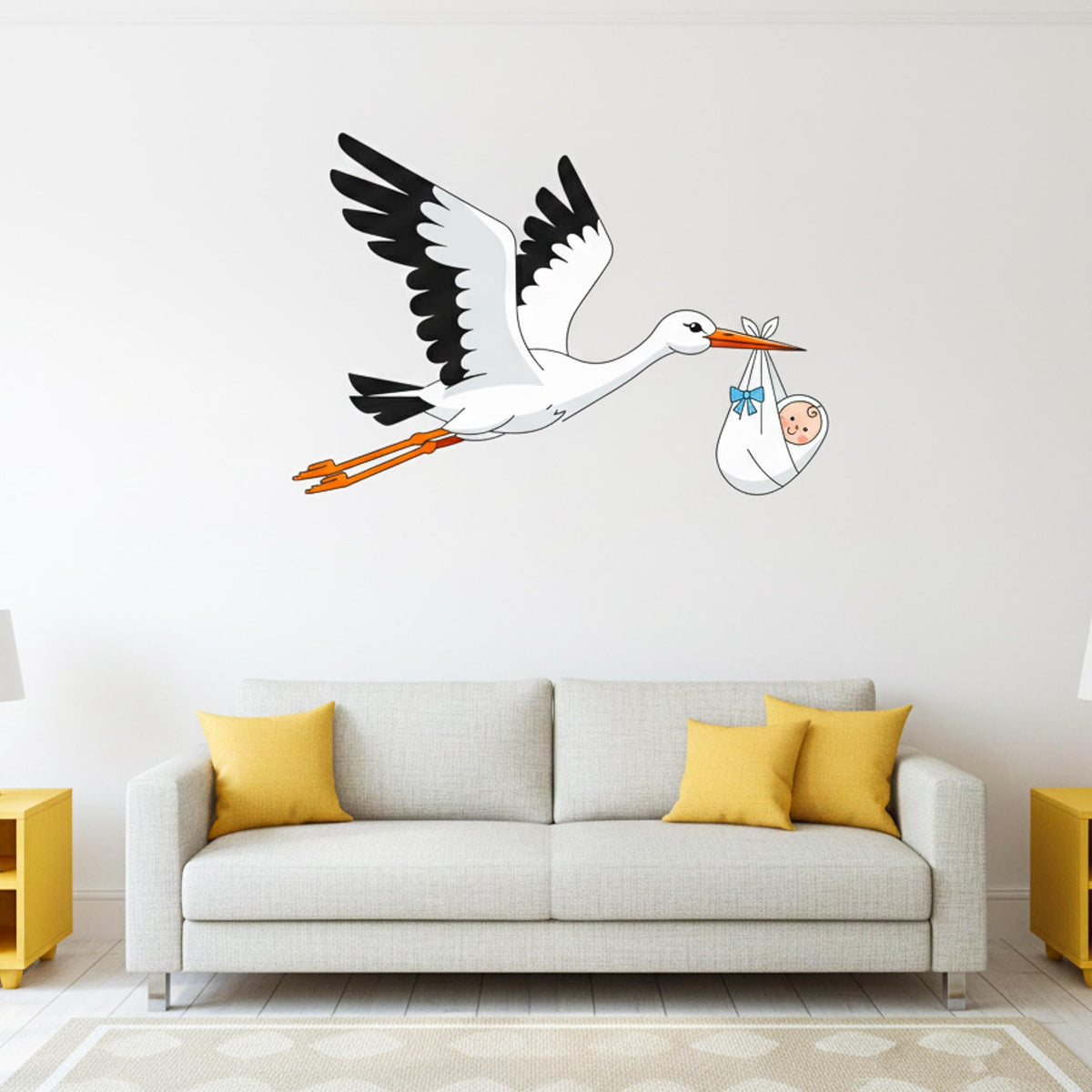 Product display view of Stork With Baby Wall Decal.