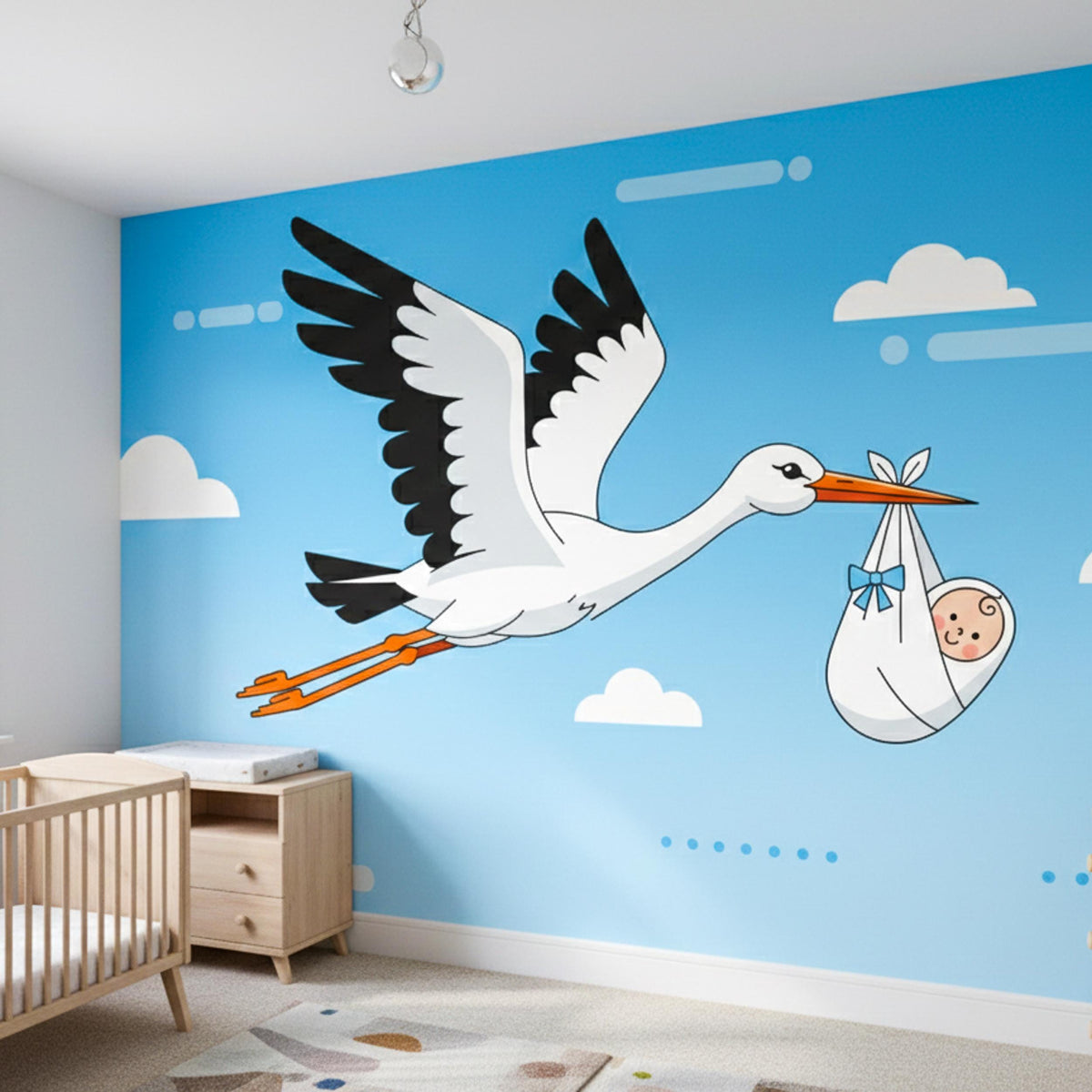 Product detail view of Stork With Baby Wall Decal.