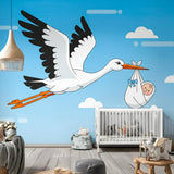 Alternate product view of Stork With Baby Wall Decal.