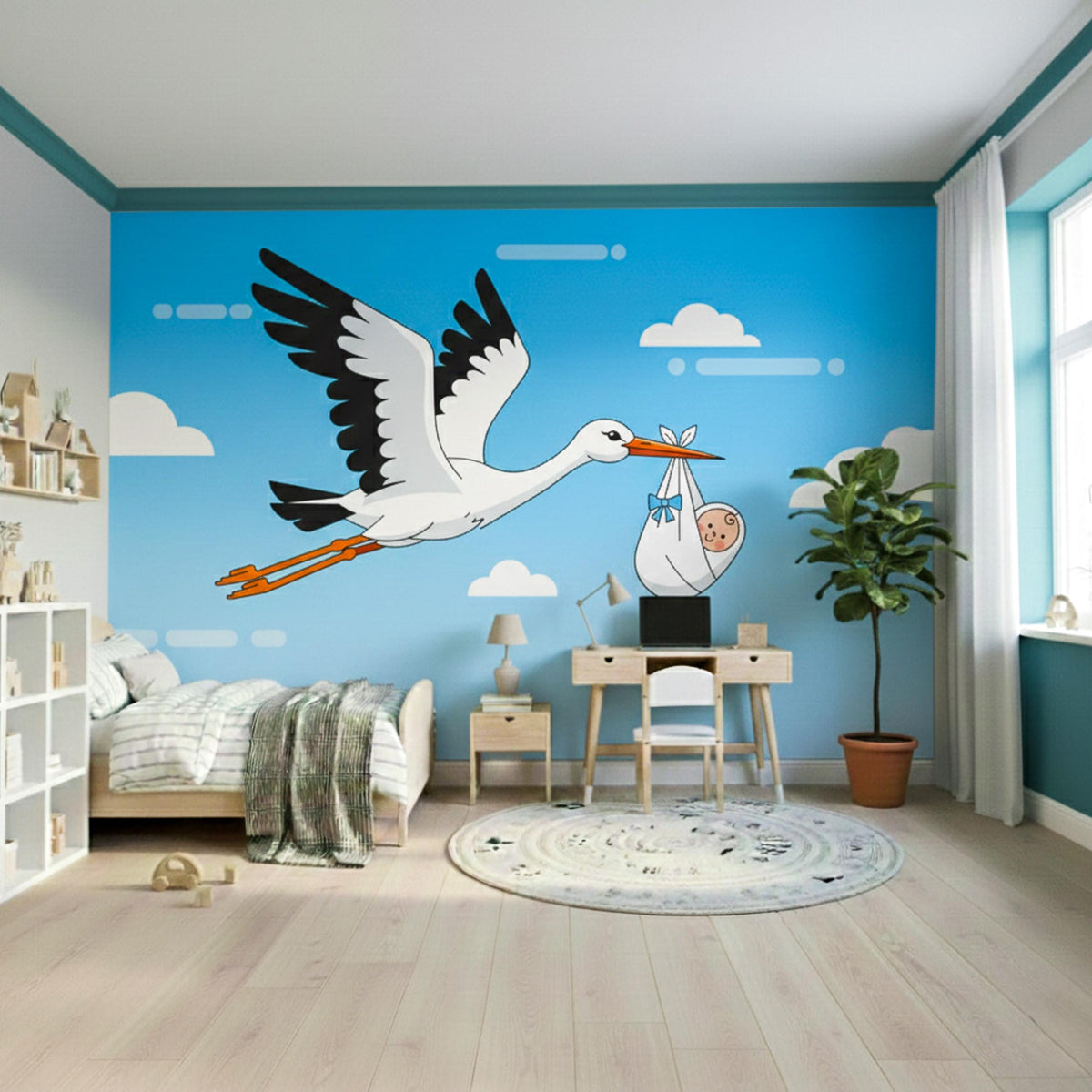 Alternate product presentation of Stork With Baby Wall Decal.