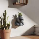 Knight Helmet Wall Planter featuring integrated top plant cavity