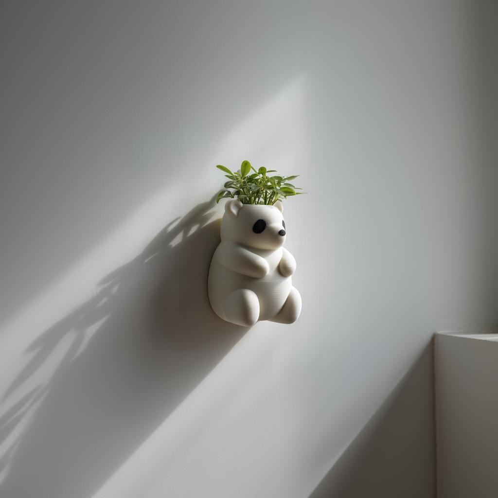 Full Body Panda Wall Planter with small green houseplant