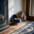 3D printed minimal wall pet bowl holder featuring a curved wall bracket with a circular bowl opening