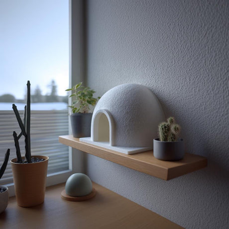 3D printed minimalist igloo dome decoration featuring a smooth dome with an arched doorway