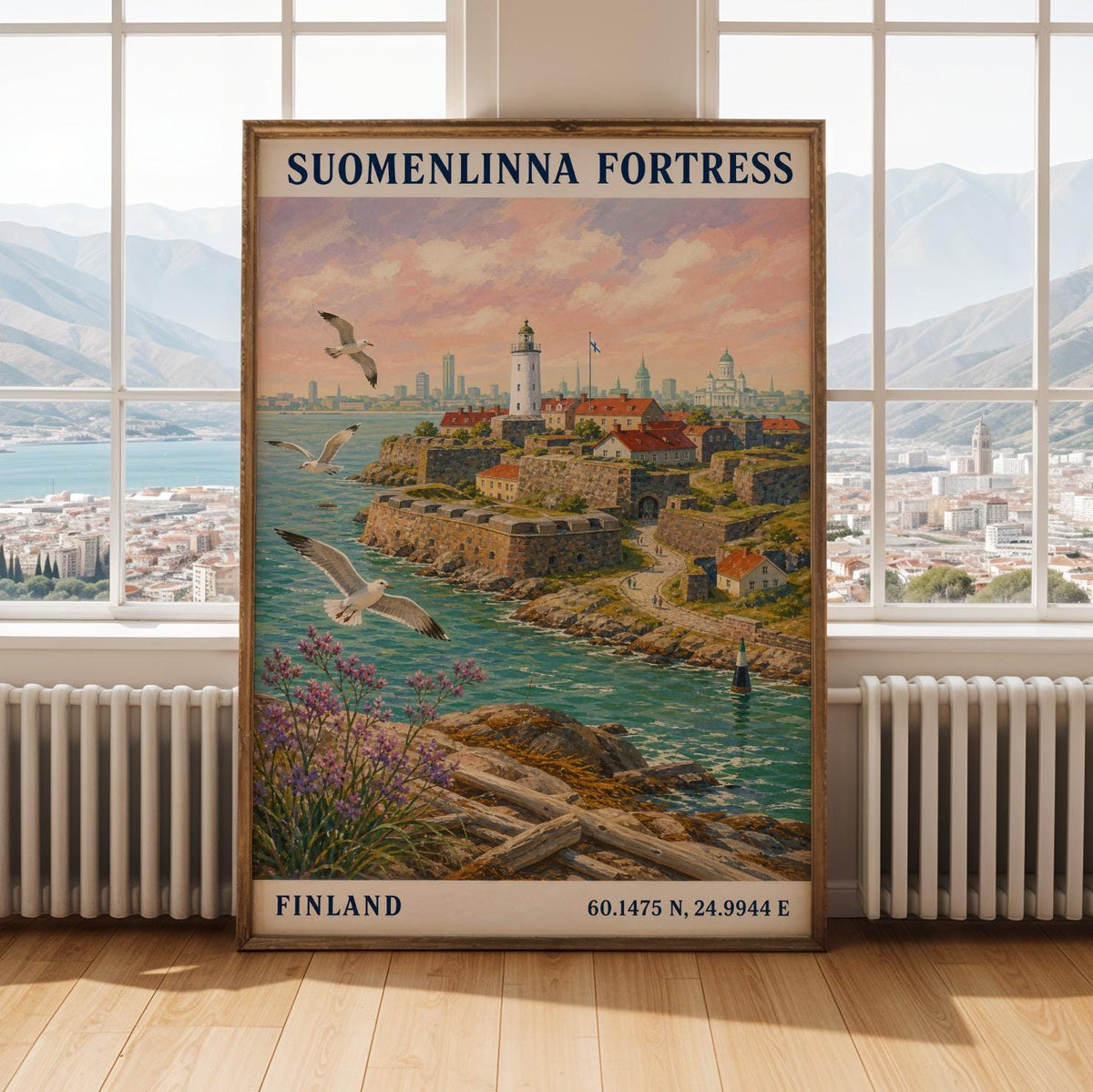 Illustrated art print of Suomenlinna Fortress Art Print with illustrated details