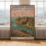 Illustrated art print of Suomenlinna Fortress Art Print with illustrated details