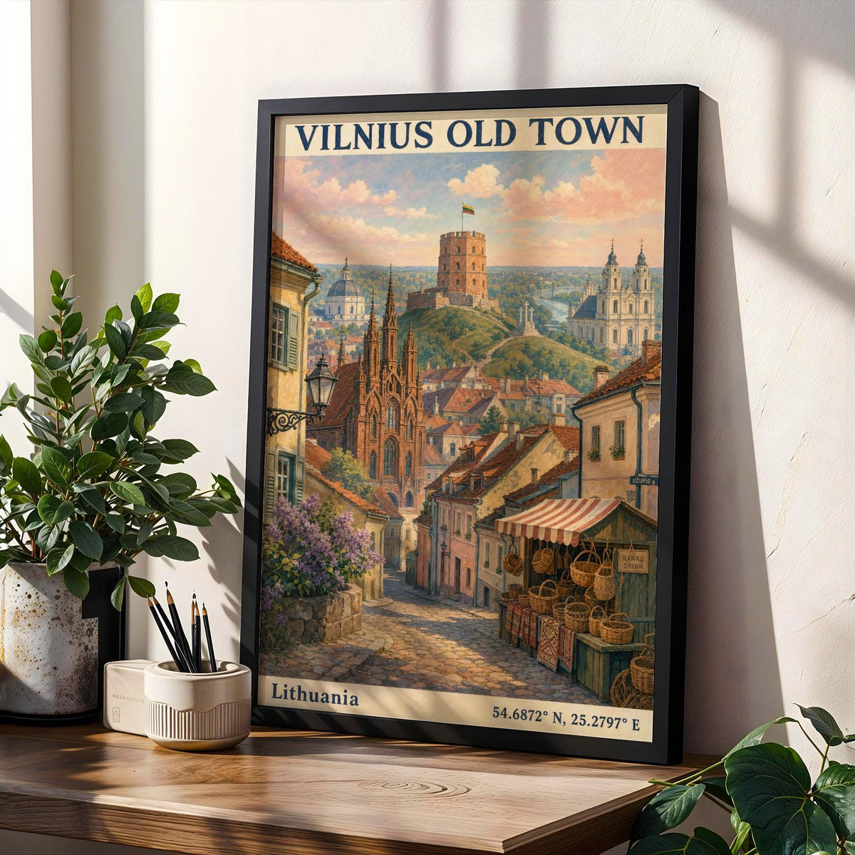 Poster featuring Vilnius Old Town Art Print in a illustrated composition