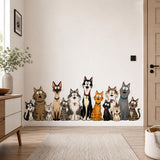 Funny cats wall sticker featuring a lineup of wide eyed cartoon kittens with different coat patterns