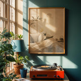 Art print featuring White Cockatoo Reading in Bed in a Japanese Zen Ink Wash composition