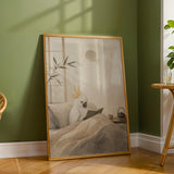Japanese Zen Ink Wash artwork featuring White Cockatoo Reading in Bed
