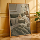 Poster print featuring Pearl Cockatiel Reading in Bed with modern gouache detailing