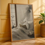 Print illustration of Cockatiel Reading with japanese sumi-e artwork