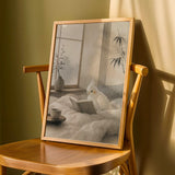 Albino Cockatiel Reading in Bed depicted in a japanese zen sumi-e art poster