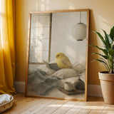 Gloster Canary Reading in Bed shown in a japanese zen sumi-e wall art print