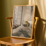 Waterslager Canary Reading in Bed depicted in a japanese zen sumi-e art poster