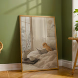 Wall art poster of Cinnamon Canary Reading in Bed in japanese zen sumi-e painted style