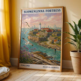 Suomenlinna Fortress Art Print illustrated in illustrated style on a poster