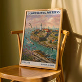 Decorative wall art of Suomenlinna Fortress Art Print rendered in illustrated style