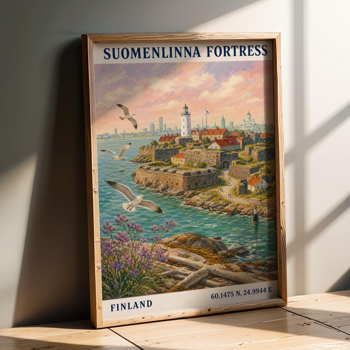 Paper poster design portraying Suomenlinna Fortress Art Print in illustrated style