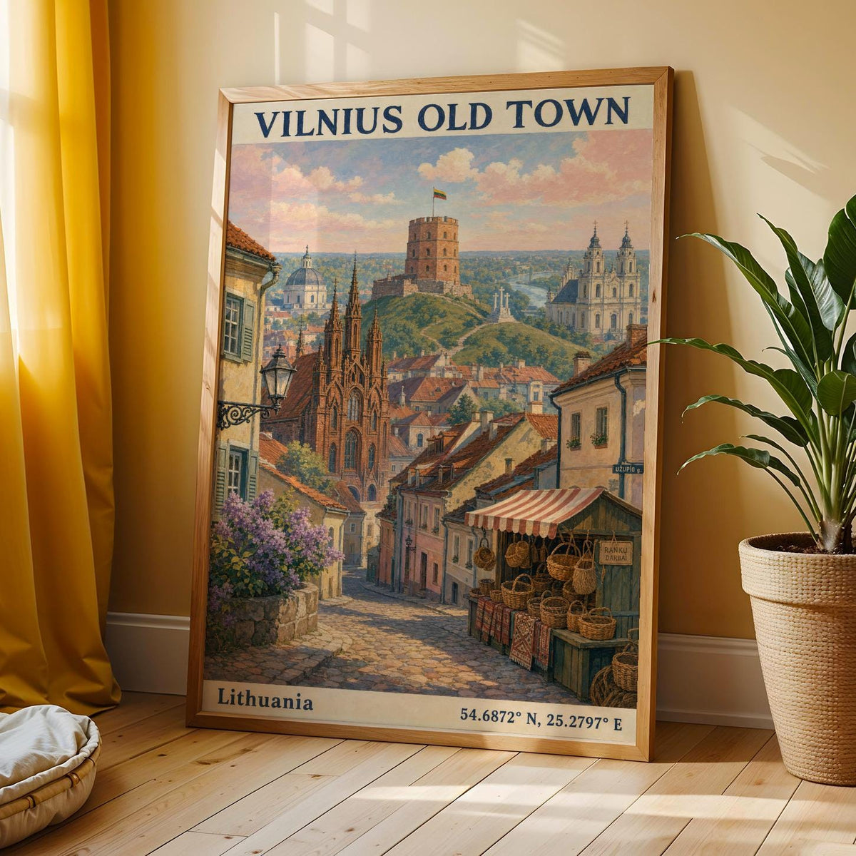 Vilnius Old Town Art Print illustrated in illustrated style on a poster