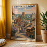 Vilnius Old Town Art Print illustrated in illustrated style on a poster