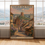 Illustrated art print of Vilnius Old Town Art Print with illustrated details