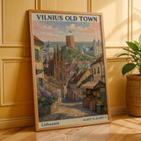 Wall art print depicting Vilnius Old Town Art Print with illustrated brushwork