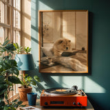 Art print featuring Chow Chow Reading in Bed in a Zen Ink Wash composition