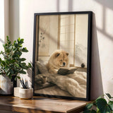 Decorative wall art showing Chow Chow Reading in Bed rendered in Zen Ink Wash style