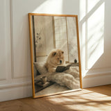 Illustration of Chow Chow Reading in Bed in a Zen Ink Wash art print